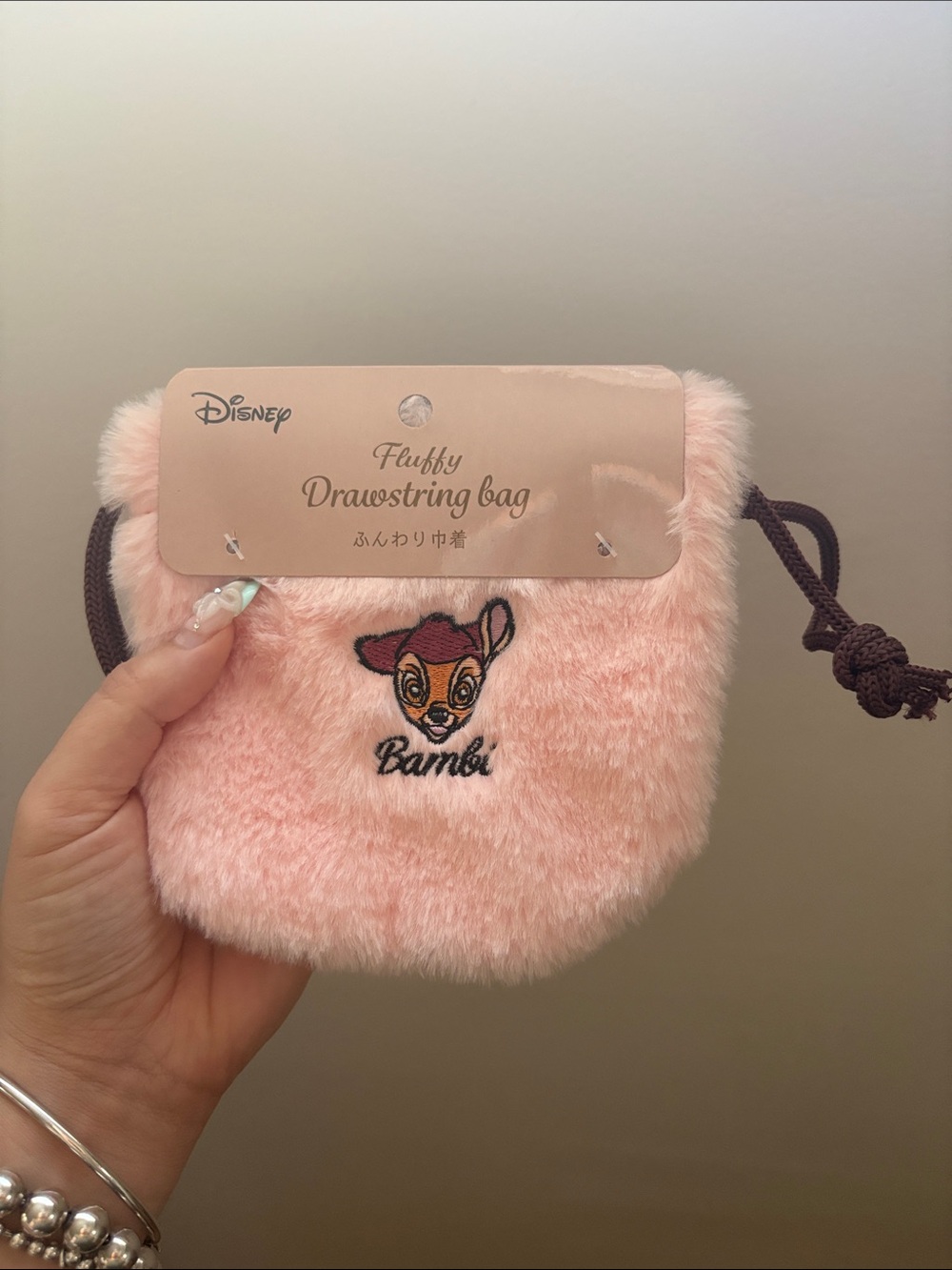 Disney Pink Fluffy 🩷 Bambi Drawstring Pouch